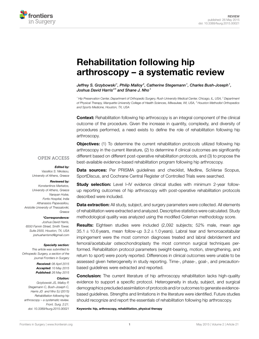 Pdf Rehabilitation Following Hip Arthroscopy A Systematic Review