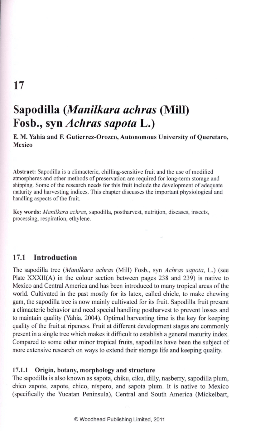 Pdf Sapodilla Manilkara Archas Mill Fosb Syn Achras Sapota L