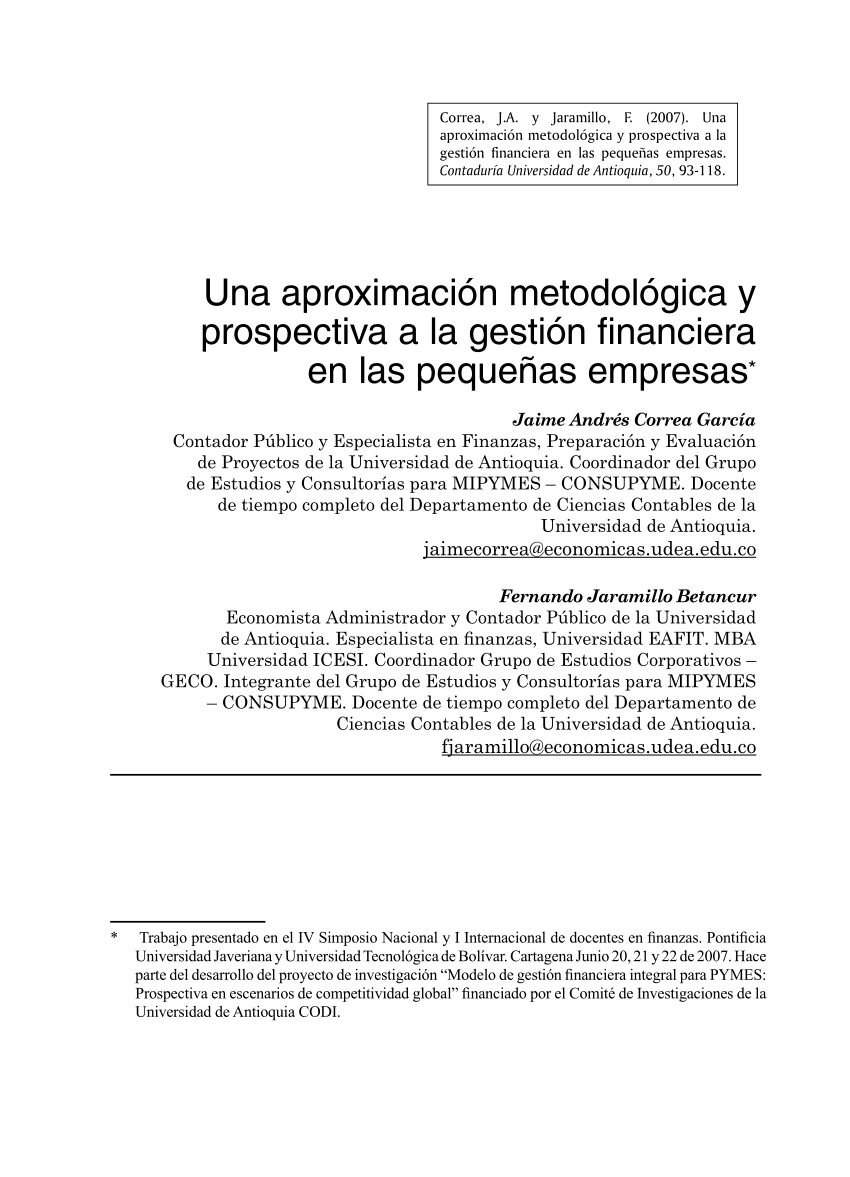 PDF) Una aproximación metodológica y prospectiva a la gestión financiera en  las pequeñas empresas