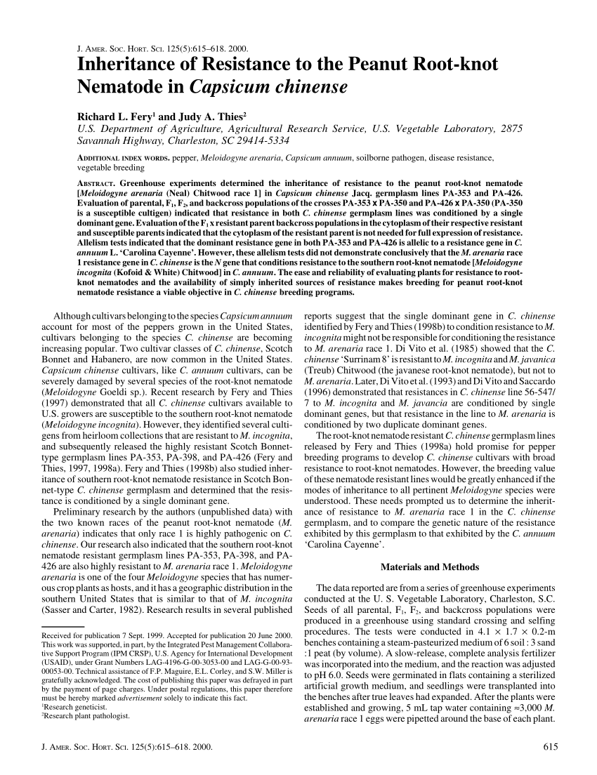 PDF) Evaluation of Scotch Bonnet and Habanero Peppers (Capsicum chinense)  For Resistance to Southern Root-knot Nematodes