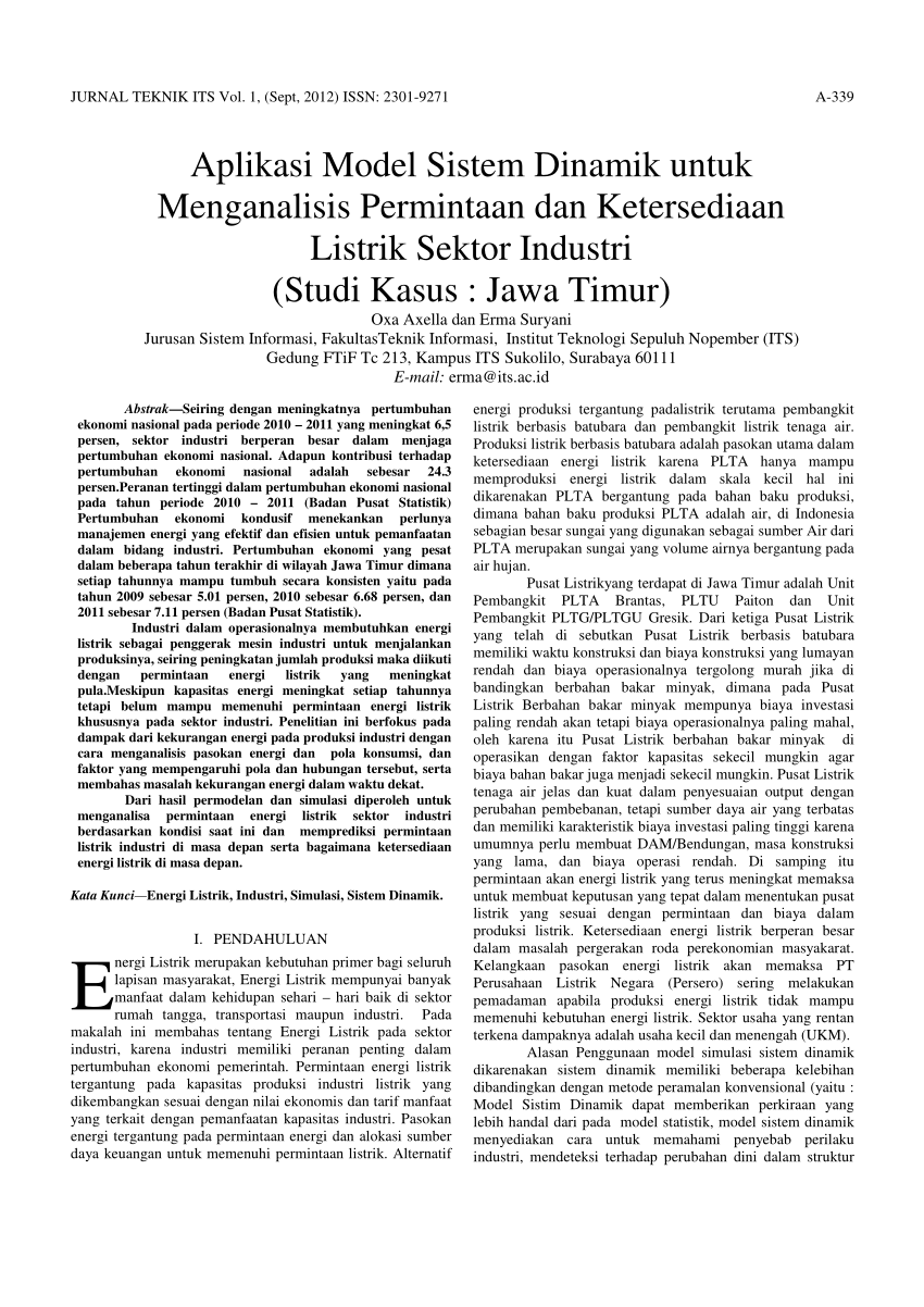 Pdf Aplikasi Model Sistem Dinamik Untuk Menganalisis Permintaan Dan Ketersediaan Listrik 4823