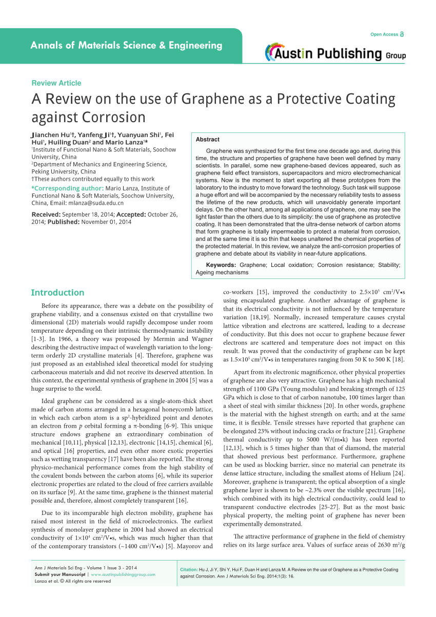 Pdf A Review On The Use Of Graphene As A Protective Coating Against Corrosion