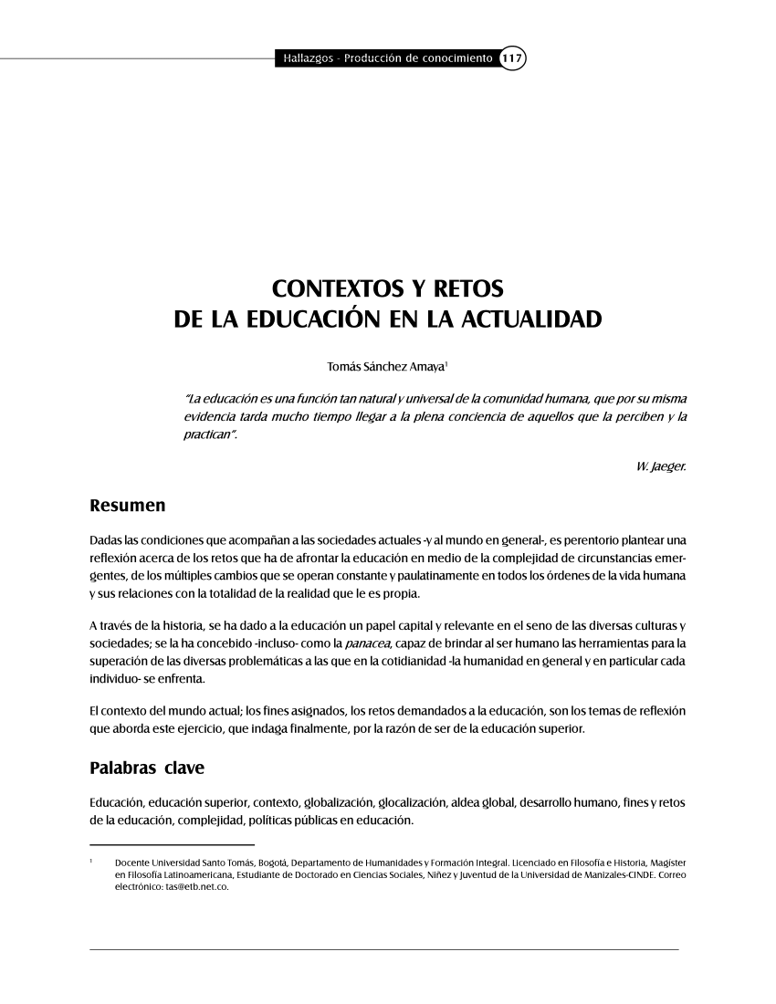 Pdf Contextos Y Retos De La Educacion En La Actualidad