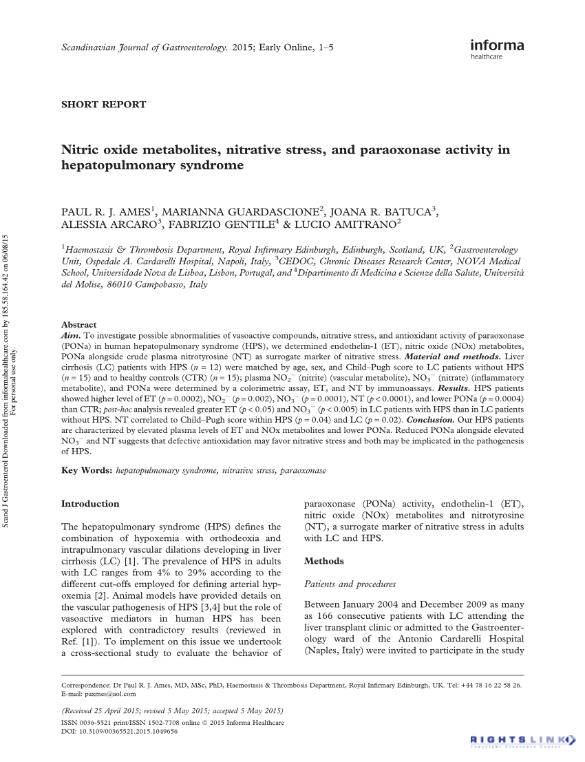 (PDF) Nitric oxide metabolites, nitrative stress, and paraoxonase