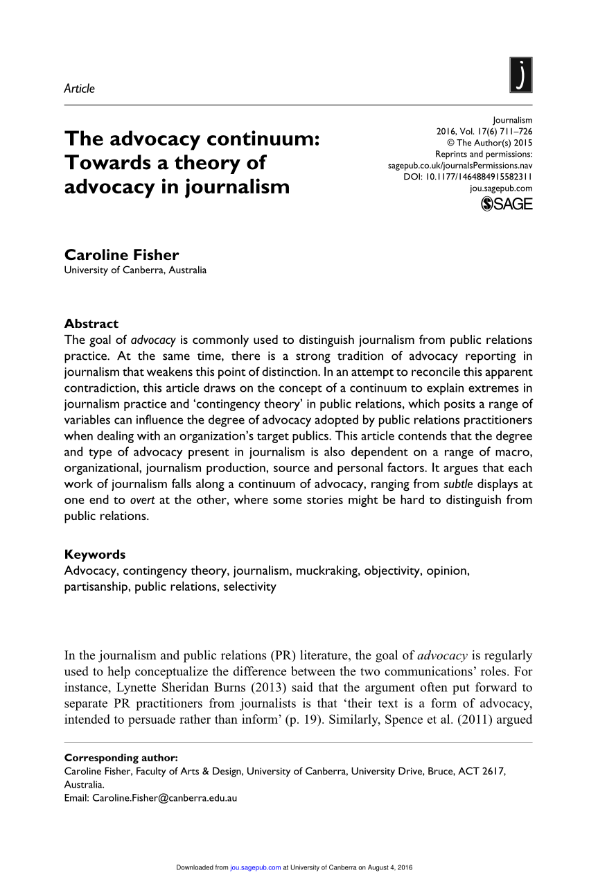 (PDF) The advocacy continuum Towards a theory of advocacy in journalism