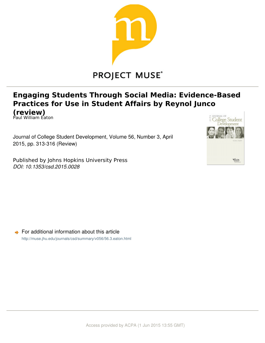 Pdf Engaging Students Through Social Media Evidence Based Practices For Use In Student Affairs By Reynol Junco