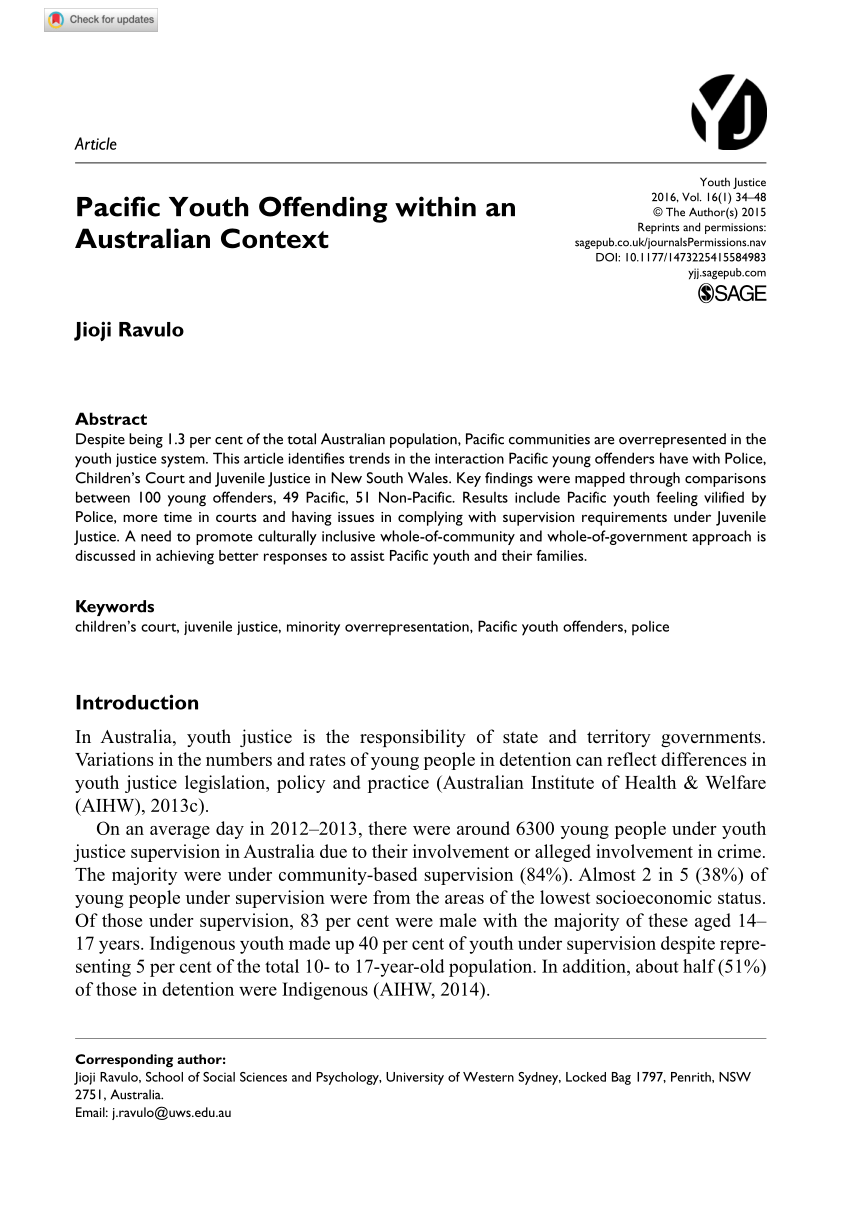 PDF) Pacific Youth Offending within an