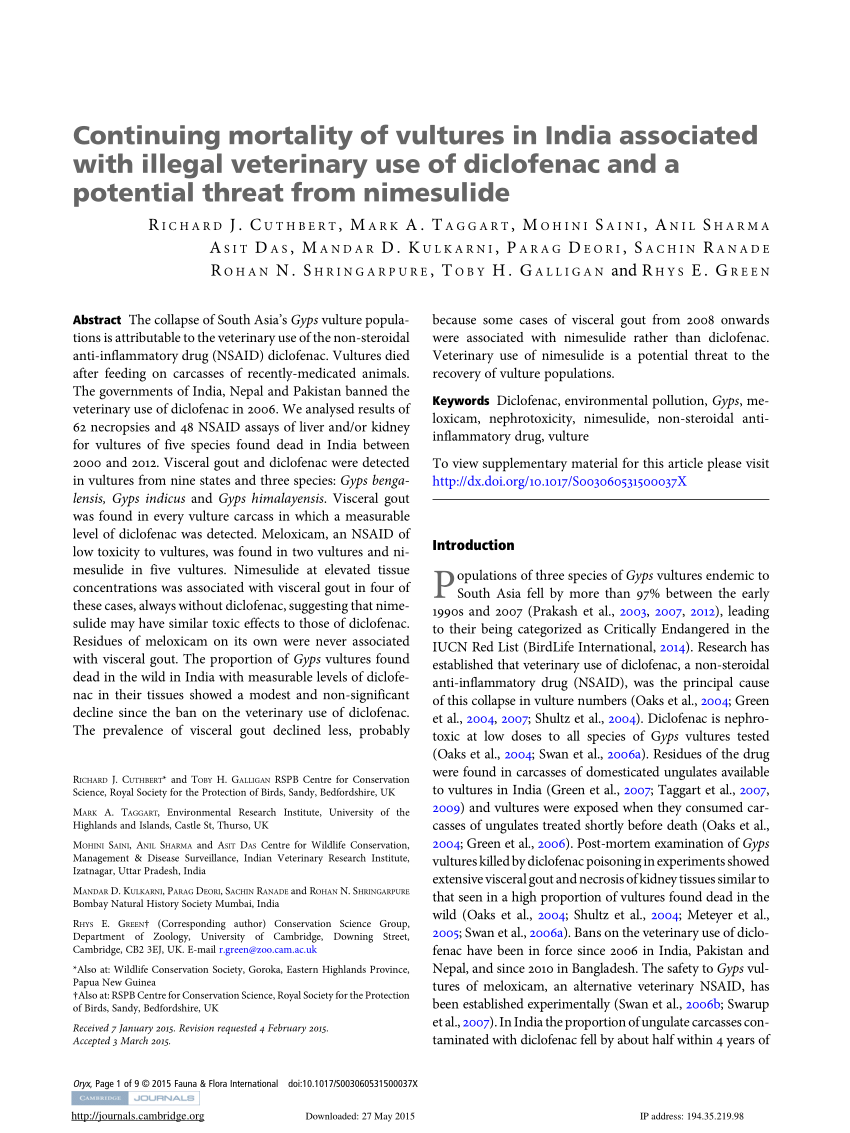 Pdf Continuing Mortality Of Vultures In India Associated