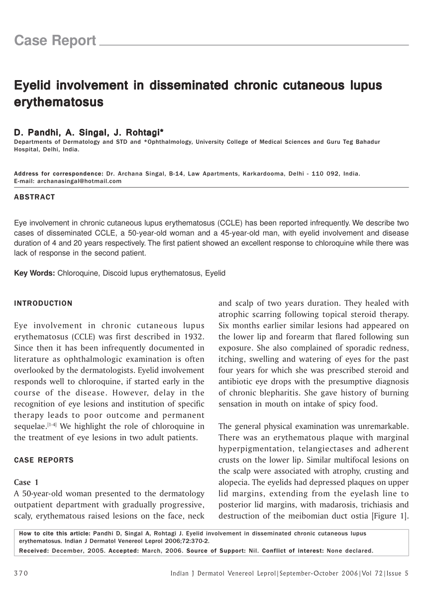 Pdf Case Report Eyelid Involvement In Disseminated Chronic Cutaneous Lupus Erythematosus 