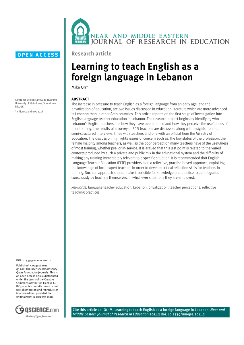 Pdf Learning To Teach English As A Foreign Language In Lebanon