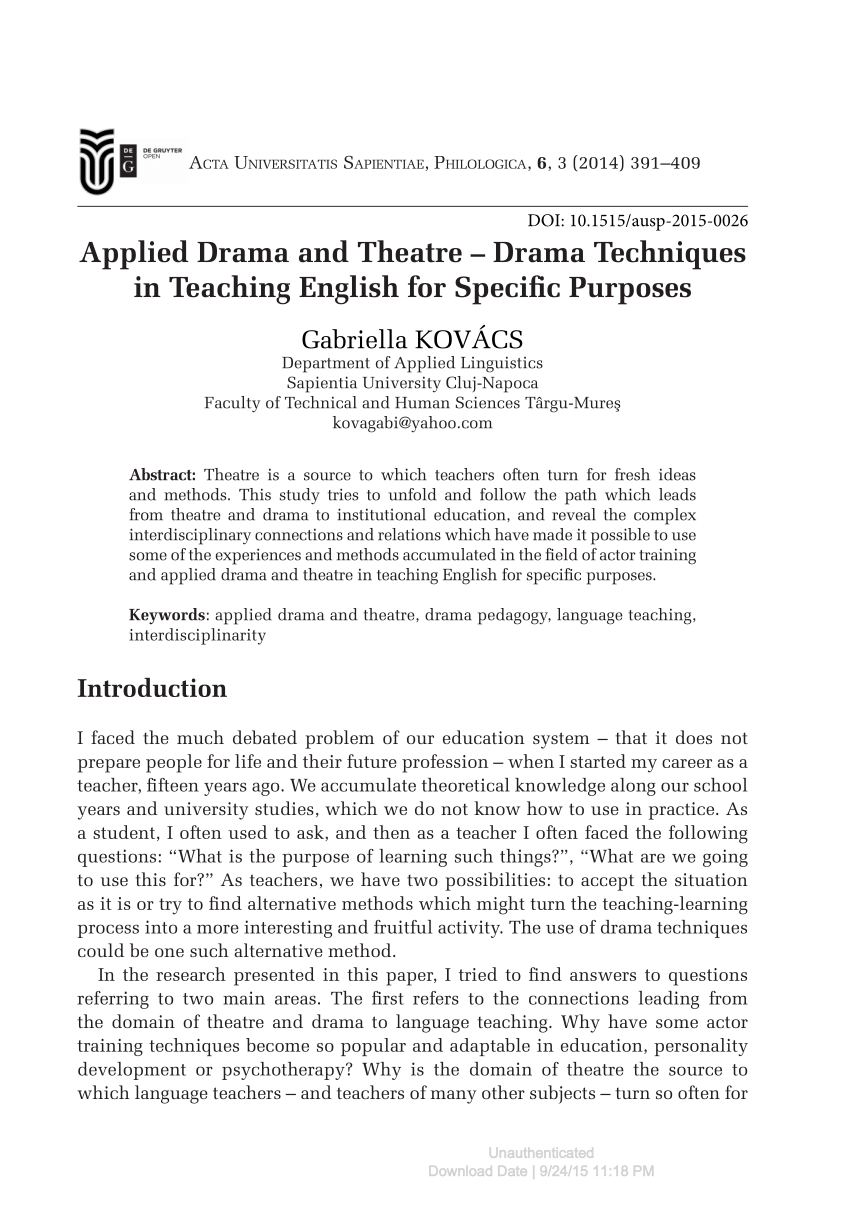 (PDF) Applied Drama and Theatre Drama Techniques in
