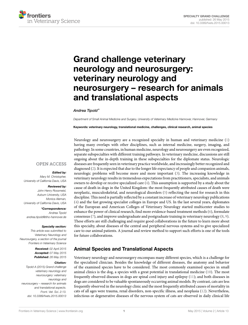 PDF) Grand Challenge Veterinary Neurology and Neurosurgery: Veterinary  Neurology and Neurosurgery – Research for Animals and Translational Aspects