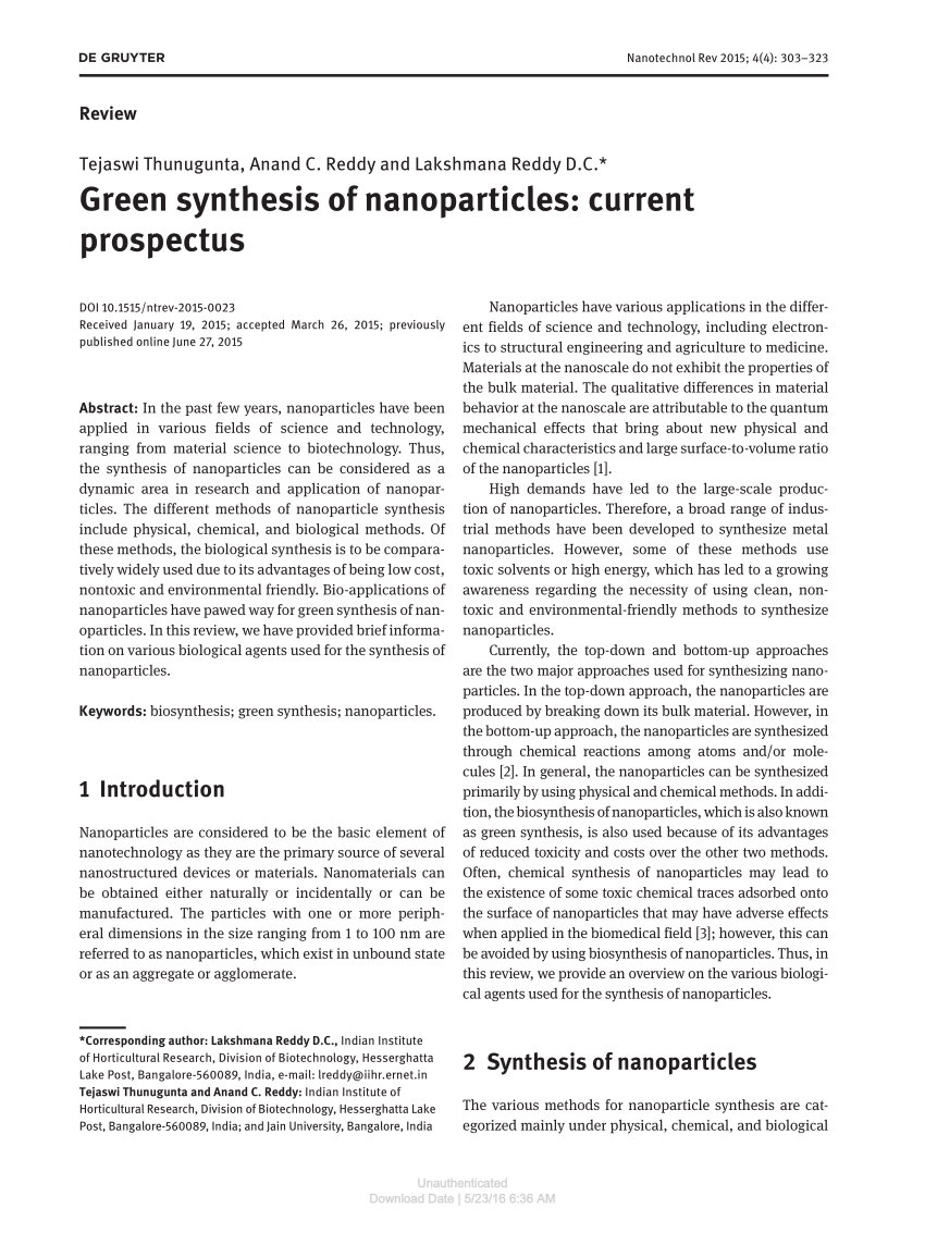 research paper on green synthesis of nanoparticles