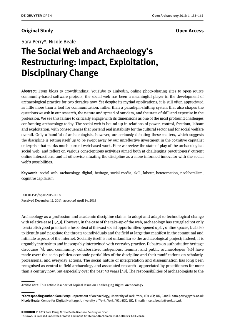 PDF) The Social Web and Archaeologys Restructuring Impact, Exploitation, Disciplinary Change