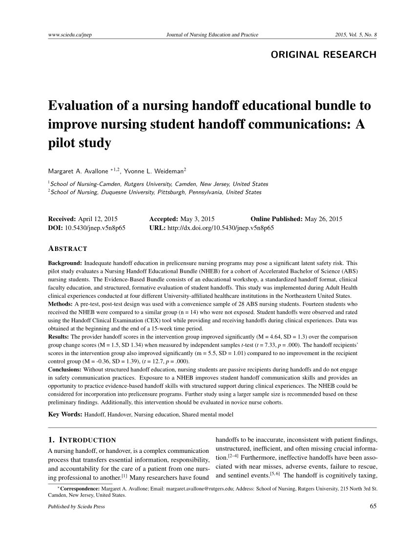 PDF) Evaluation of a nursing handoff educational bundle to improve In Nursing Handoff Report Template
