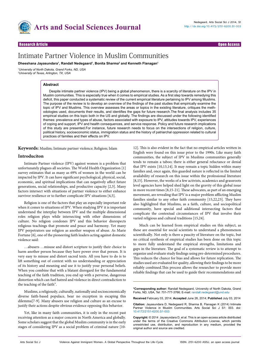 Pdf Intimate Partner Violence In Muslim Communities