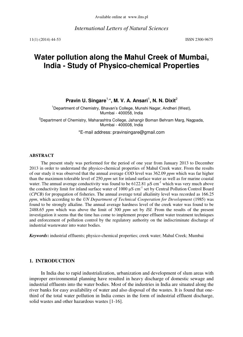 case study on water pollution in mumbai