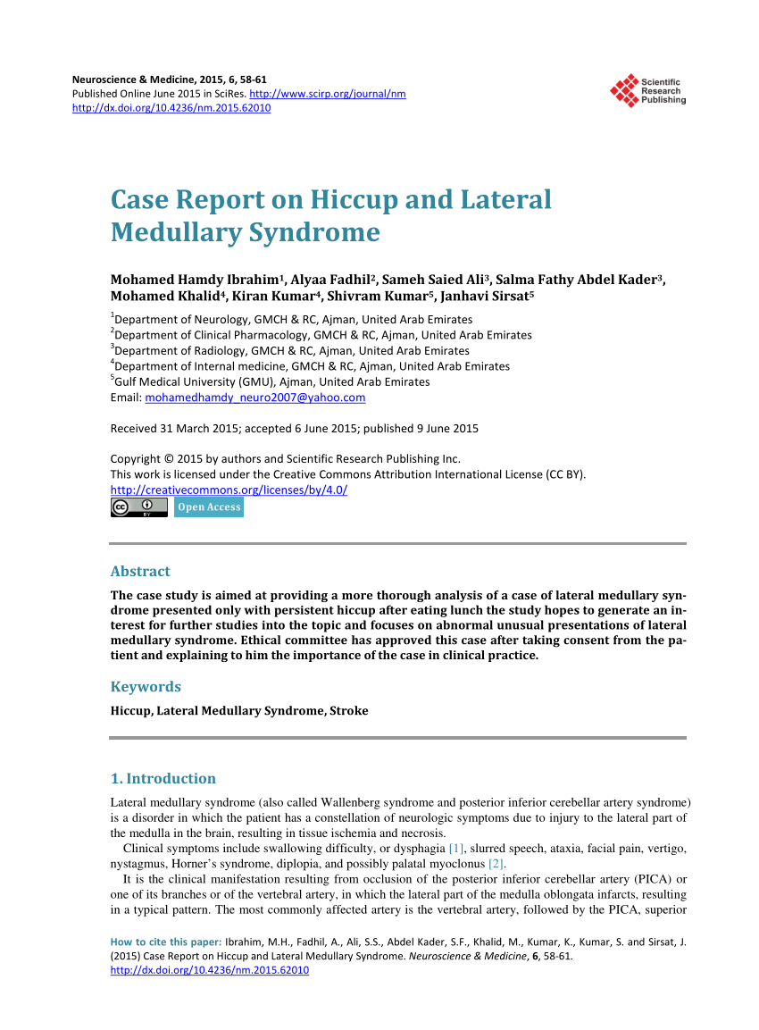 (PDF) Case Report on Hiccup and Lateral Medullary Syndrome