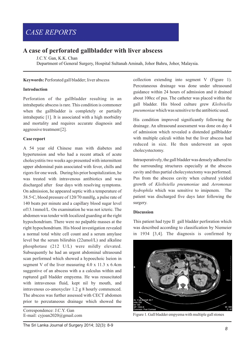 Pdf A Case Of Perforated Gallbladder With Liver Abscess