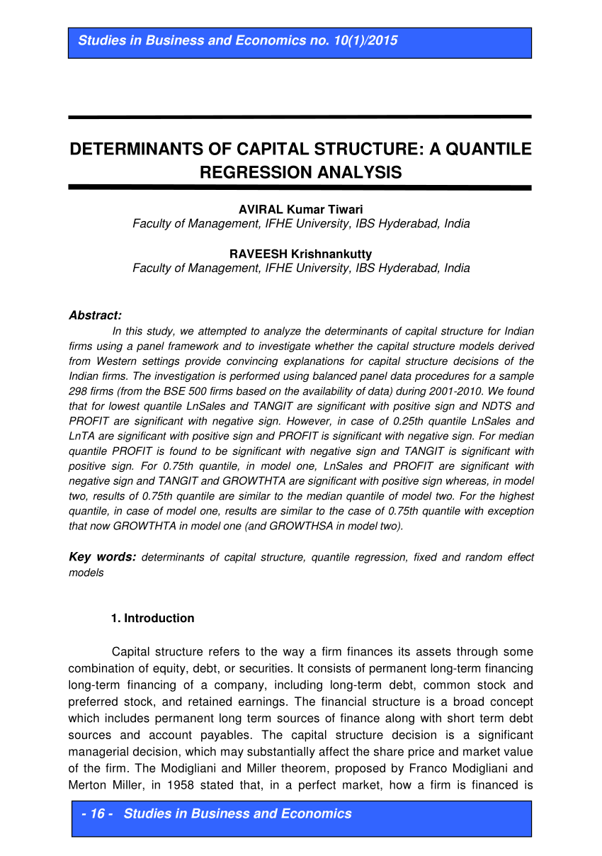 research paper on determinants of capital structure