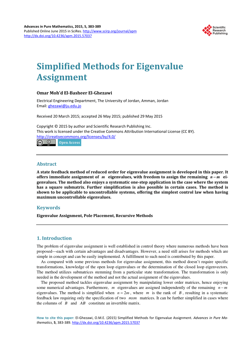 PDF Simplified Methods for Eigenvalue Assignment