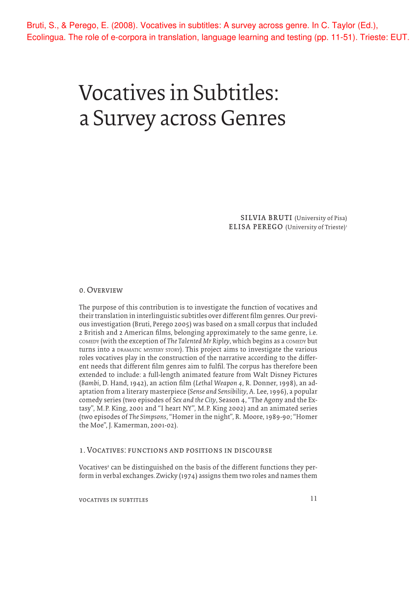PDF) Vocatives in Subtitles a Survey across Genres picture pic