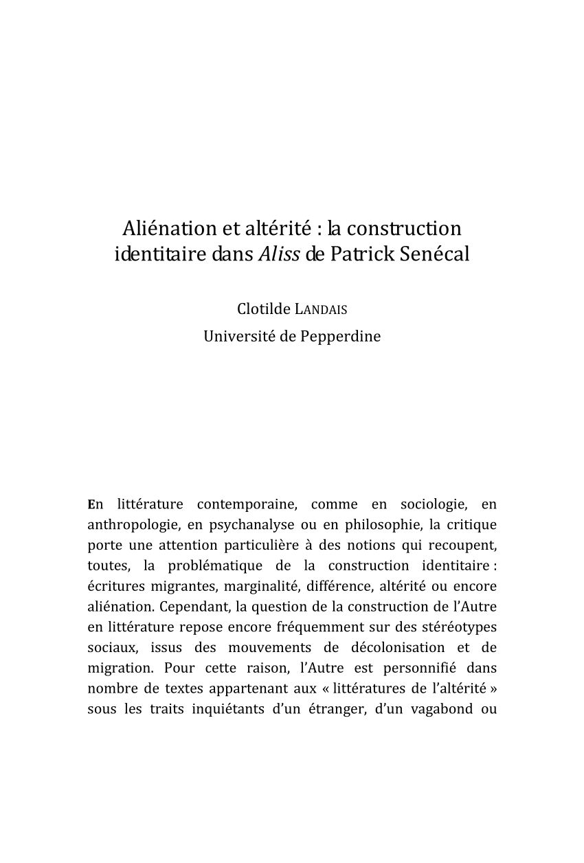 PDF) Aliénation et altérité : la construction identitaire dans 