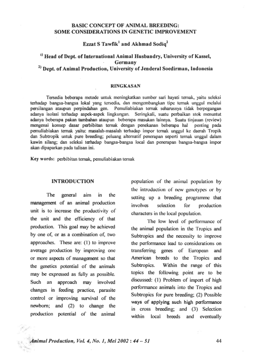 (PDF) Basic Concept Of Animal Breeding: Some Considerations In Genetic