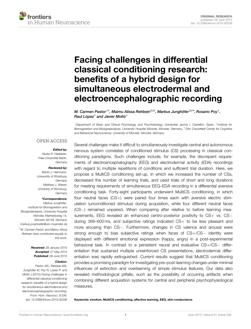 PDF) Facing Challenges in Differential Classical Conditioning ...