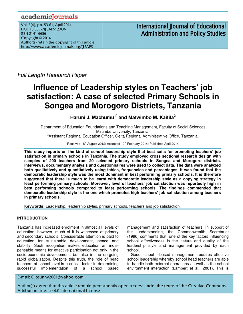 Dissertation on leadership styles in education