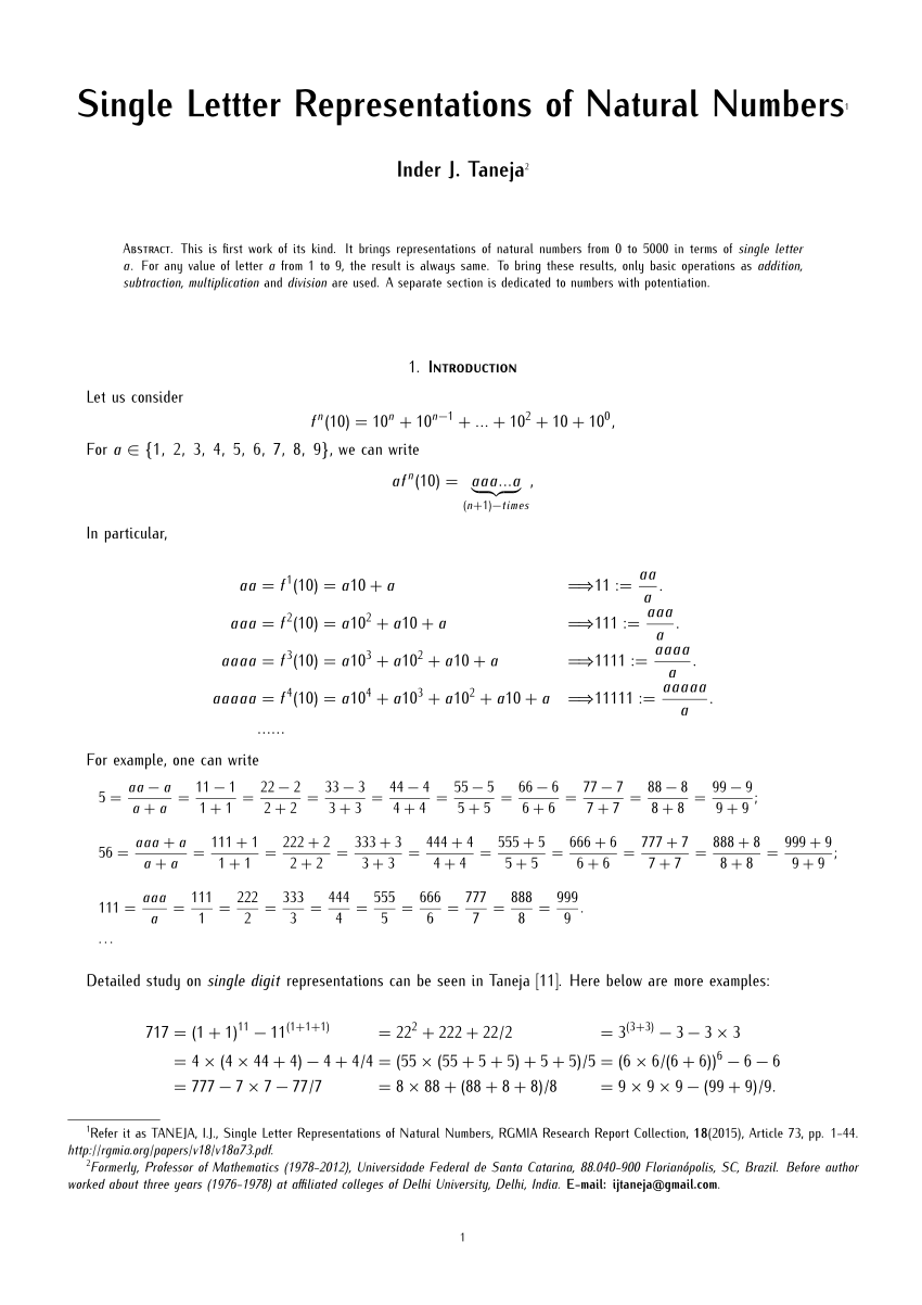 single digit representations of natural numbers