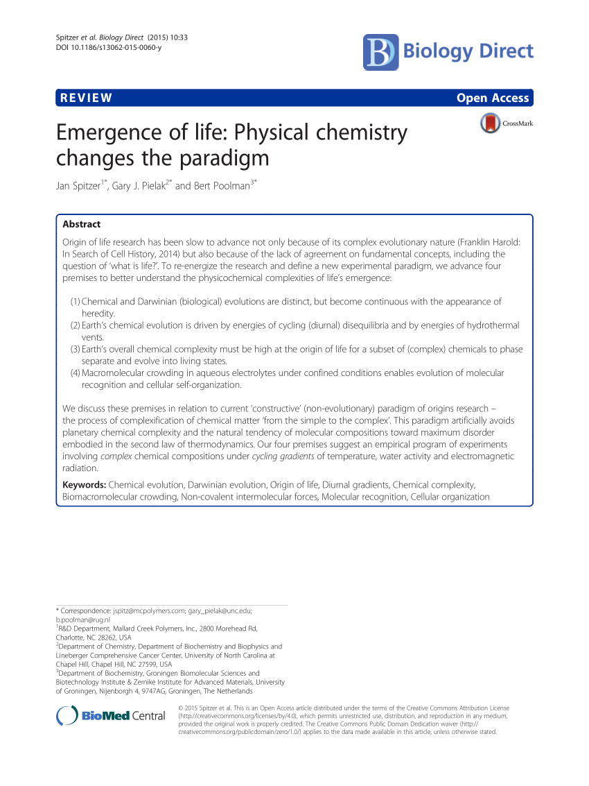 PDF Emergence of life Physical chemistry changes the paradigm