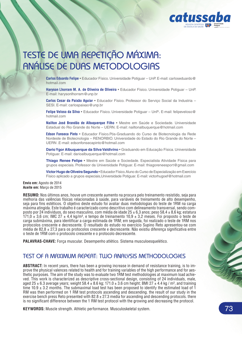 PDF) Influência do processo de familiarização para avaliação da força  muscular em testes de 1-RM