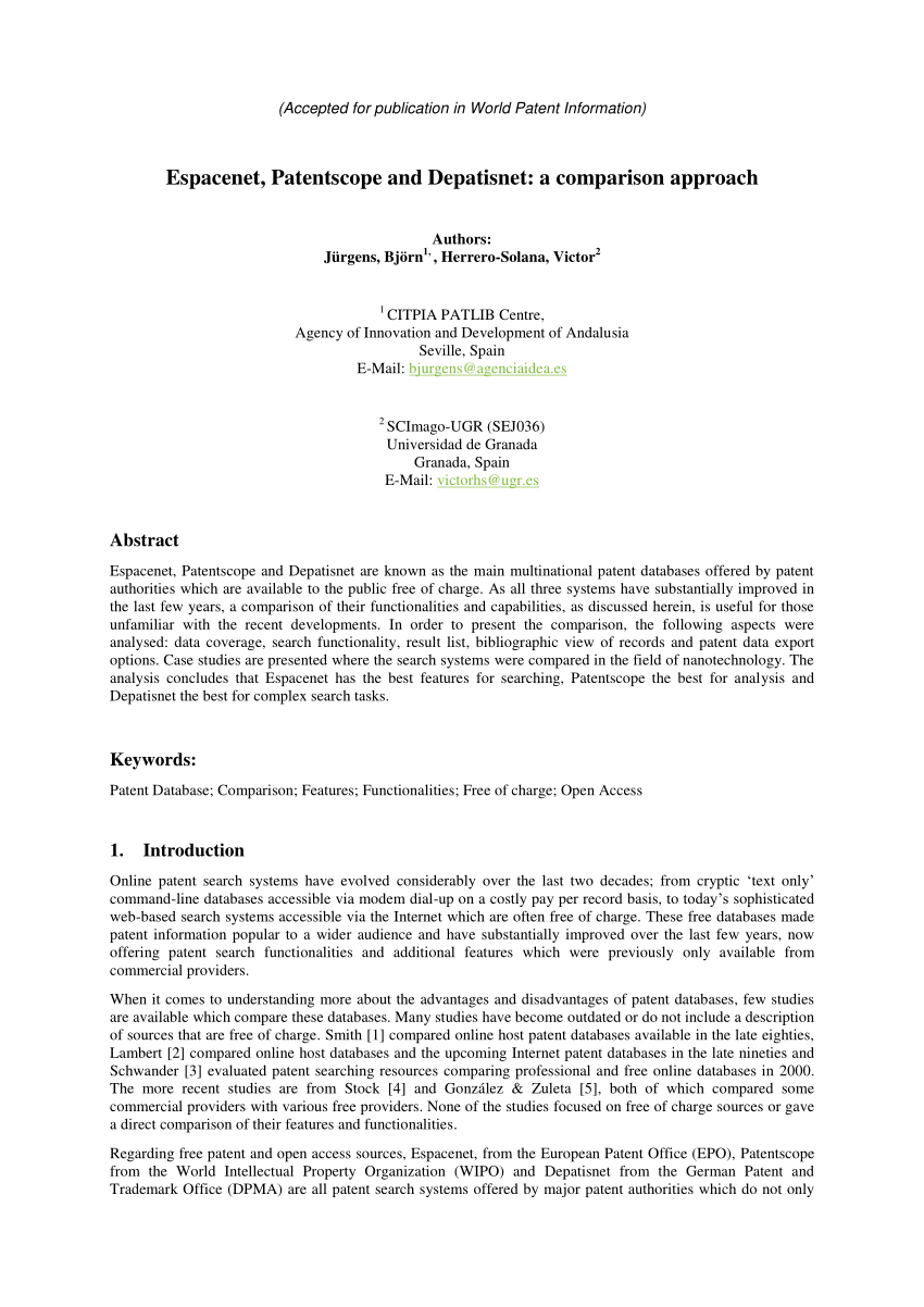 PDF) Espacenet, Patentscope and Depatisnet: A comparison approach