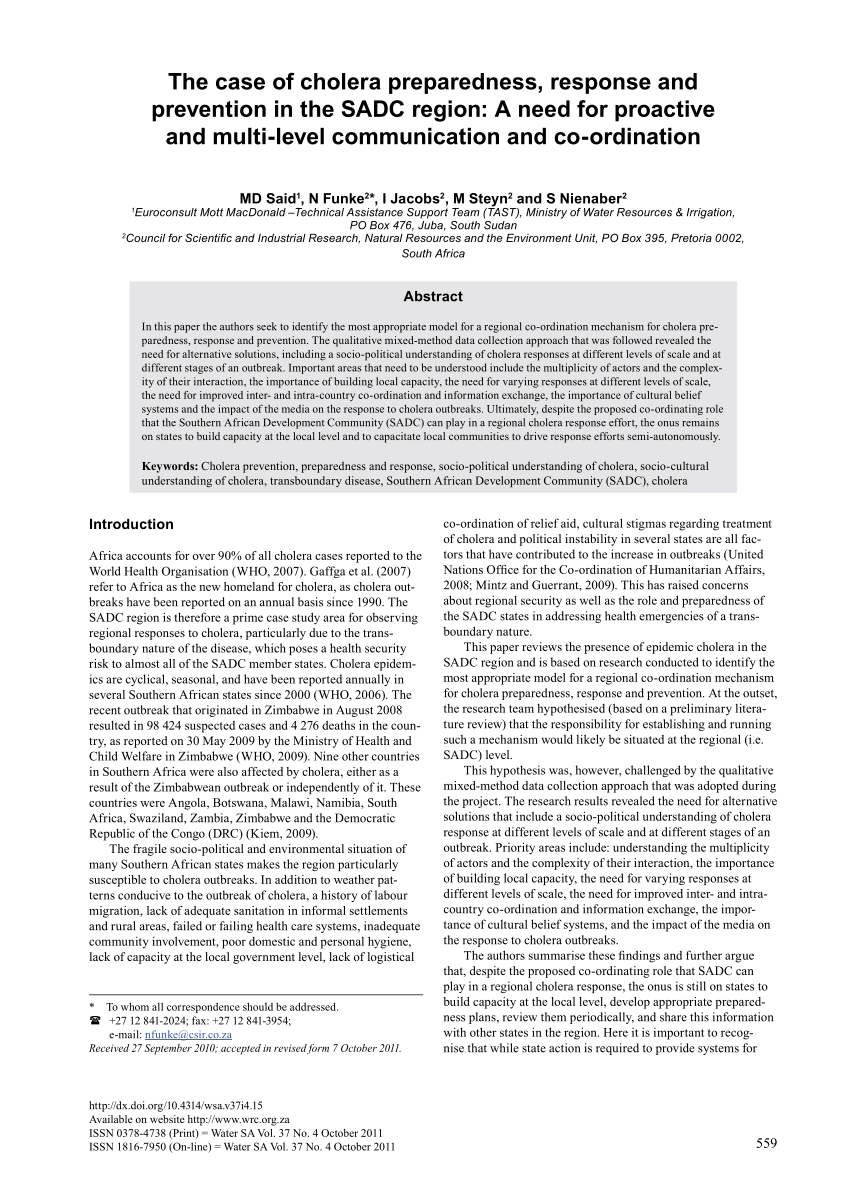 cholera case study pdf