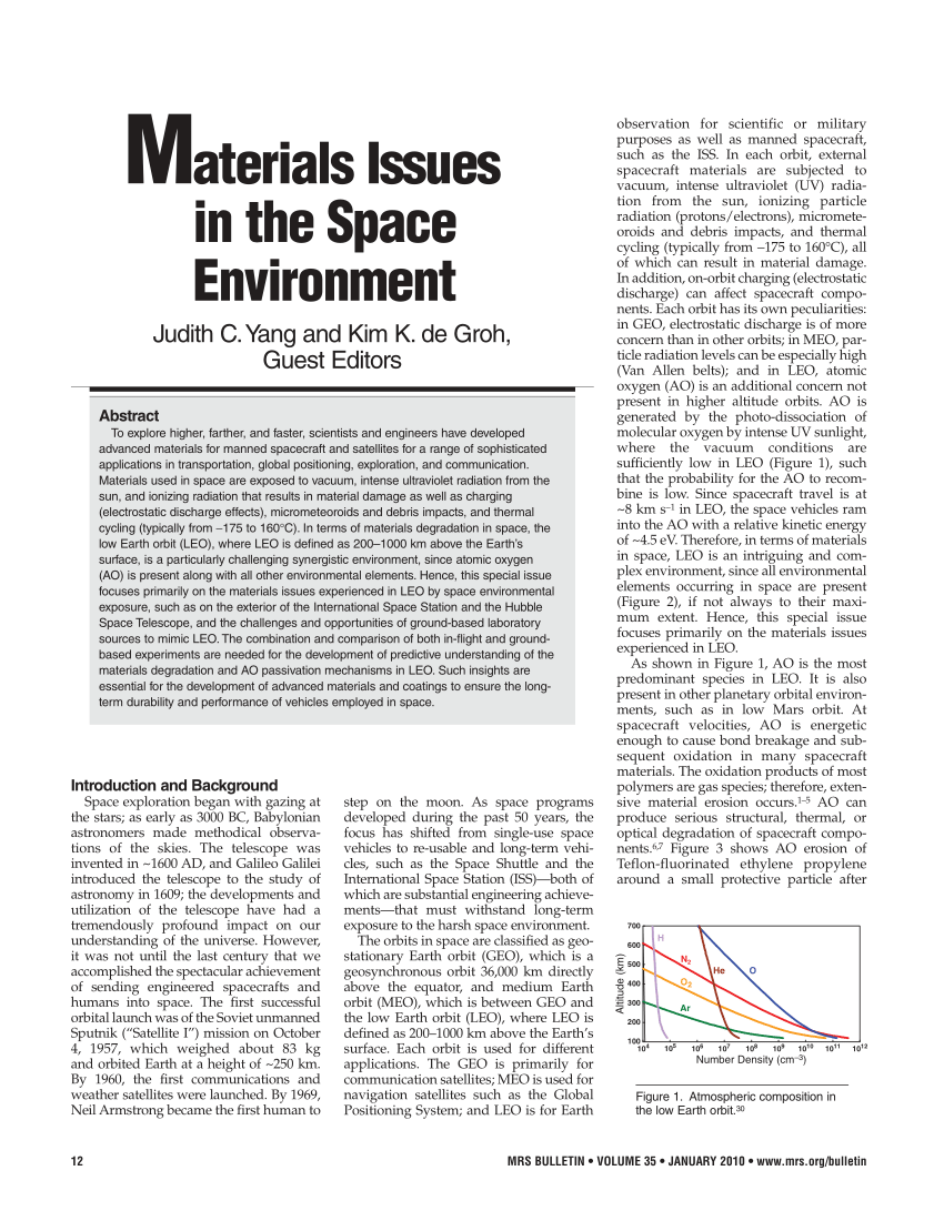 Pdf Materials Issues In The Space Environment - 