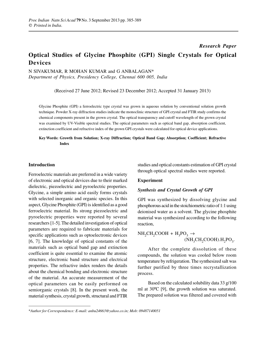 Pdf Optical Studies Of Glycine Phosphite Gpi Single Crystals For Optical Devices