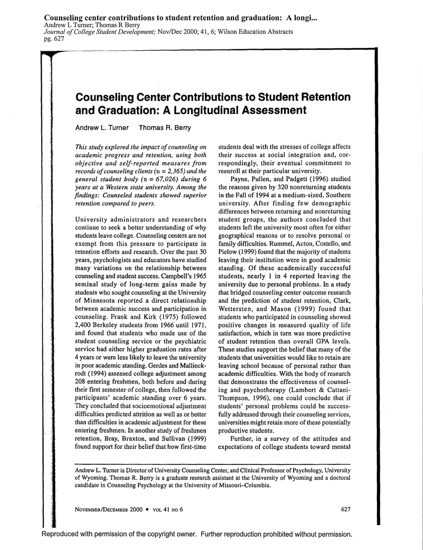 Pdf Counseling Center Contributions To Student Retention And Graduation A Longitudinal Assessment