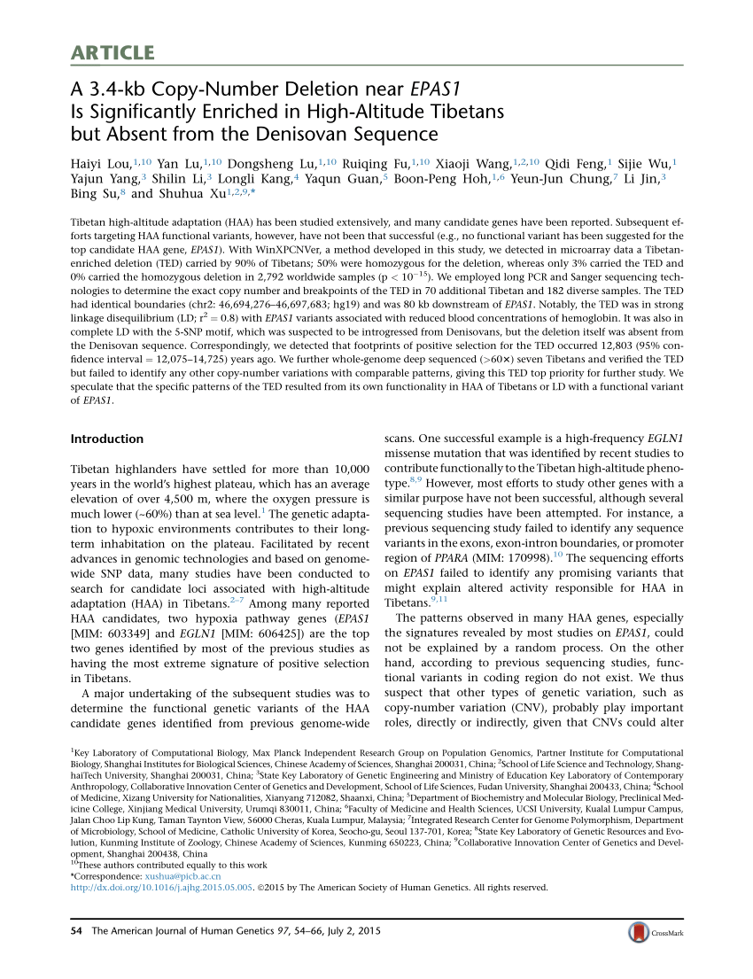 PDF) A 3.4-kb Copy-Number Deletion near EPAS1 Is Significantly 