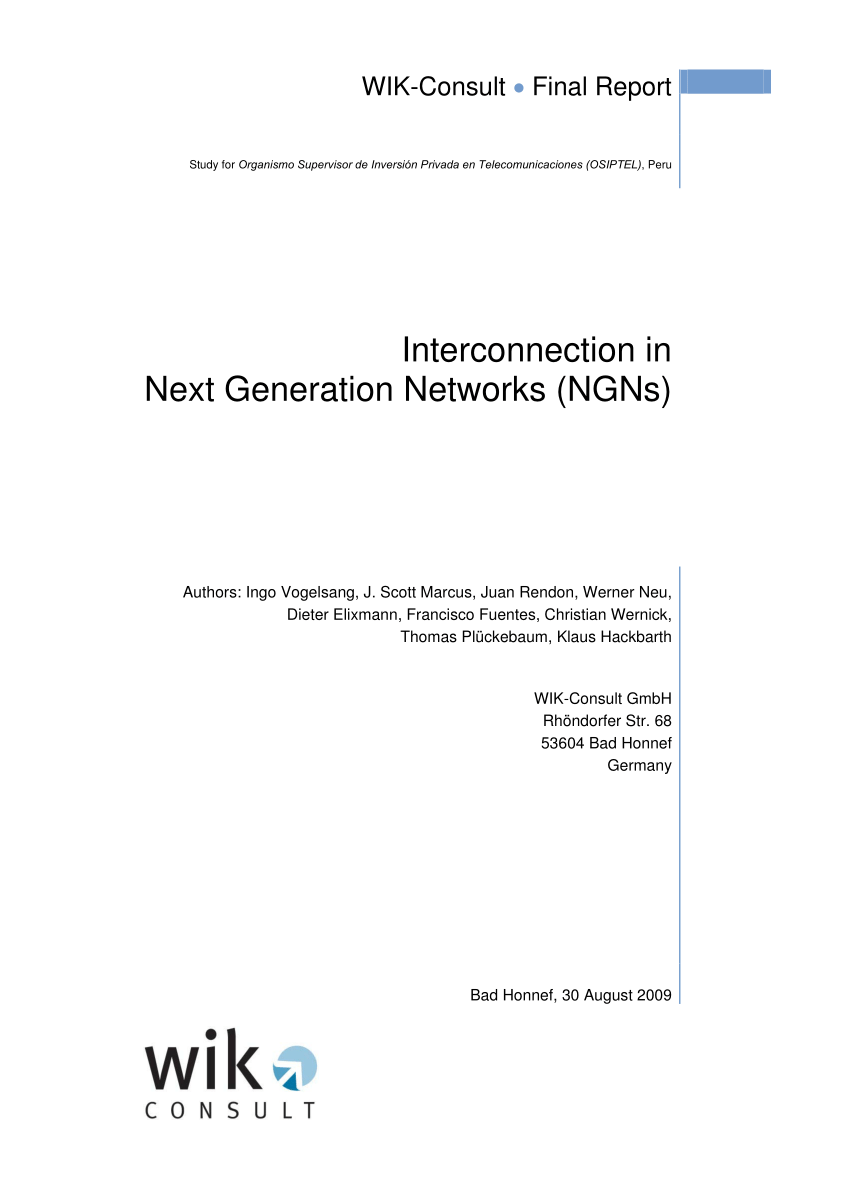 PDF) Interconnection in Next Generation Networks (NGNs); Study for ...