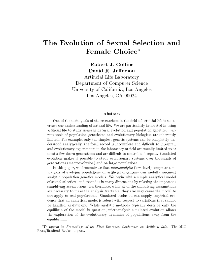 Pdf The Evolution Of Sexual Selection And Female Choice 0217