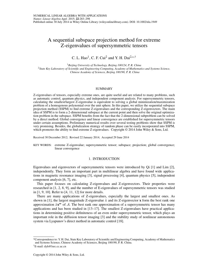 Pdf A Sequential Subspace Projection Method For Extreme Z Eigenvalues Of Supersymmetric Tensors