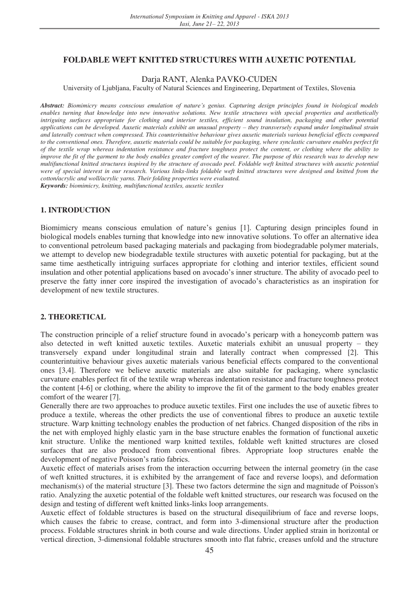 PDF) Foldable weft knitted structures with auxetic potential