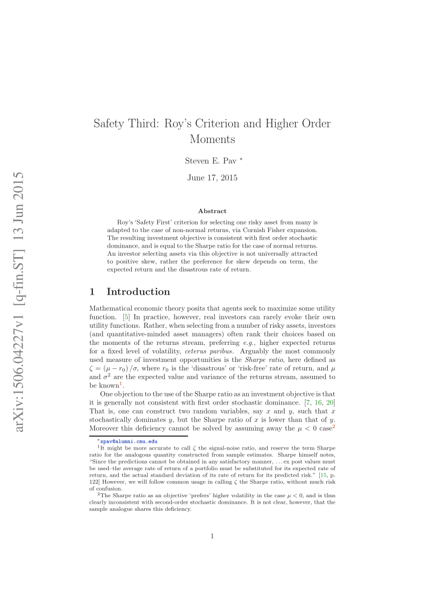 (PDF) Safety Third Roy's Criterion and Higher Order Moments