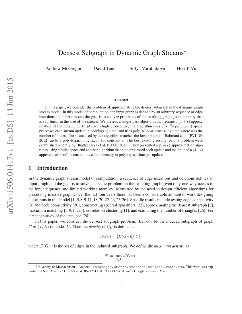 Pdf Densest Subgraph In Dynamic Graph Streams