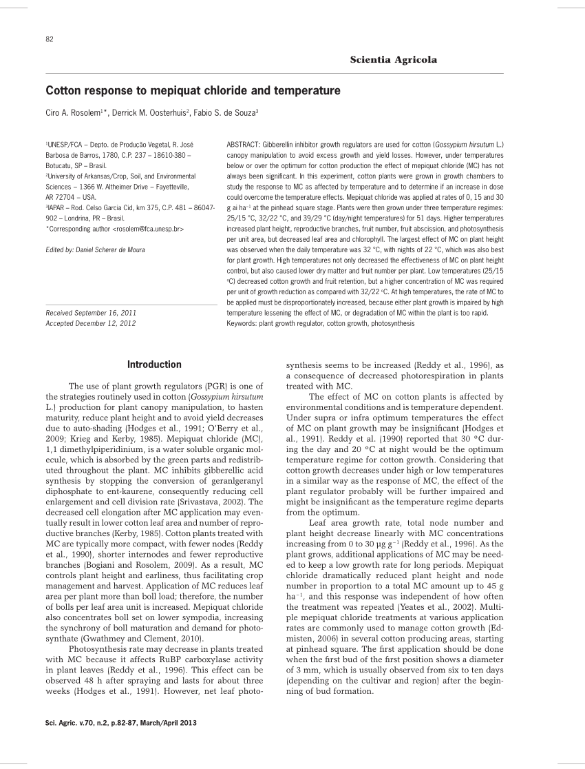 PDF Cotton response to mepiquat chloride and temperature