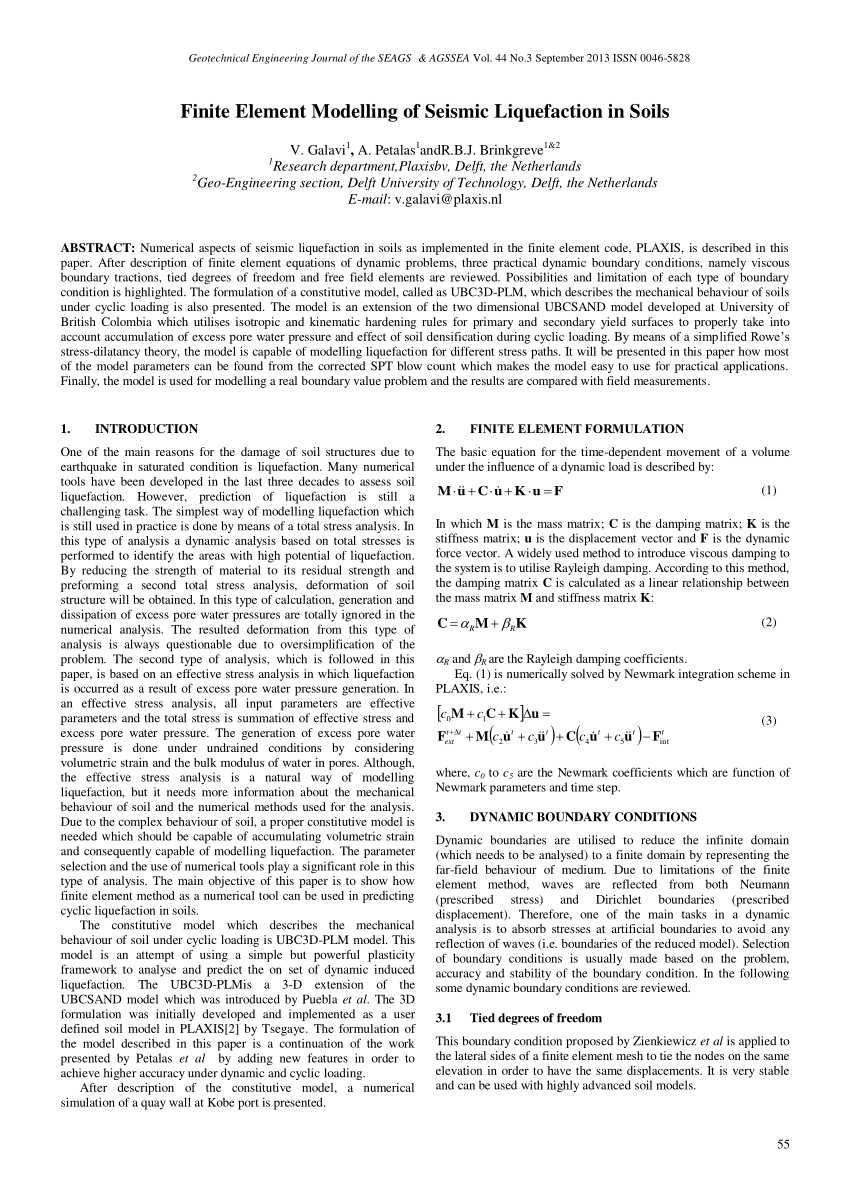 Pdf Finite Element Modelling Of Seismic Liquefaction In Soils