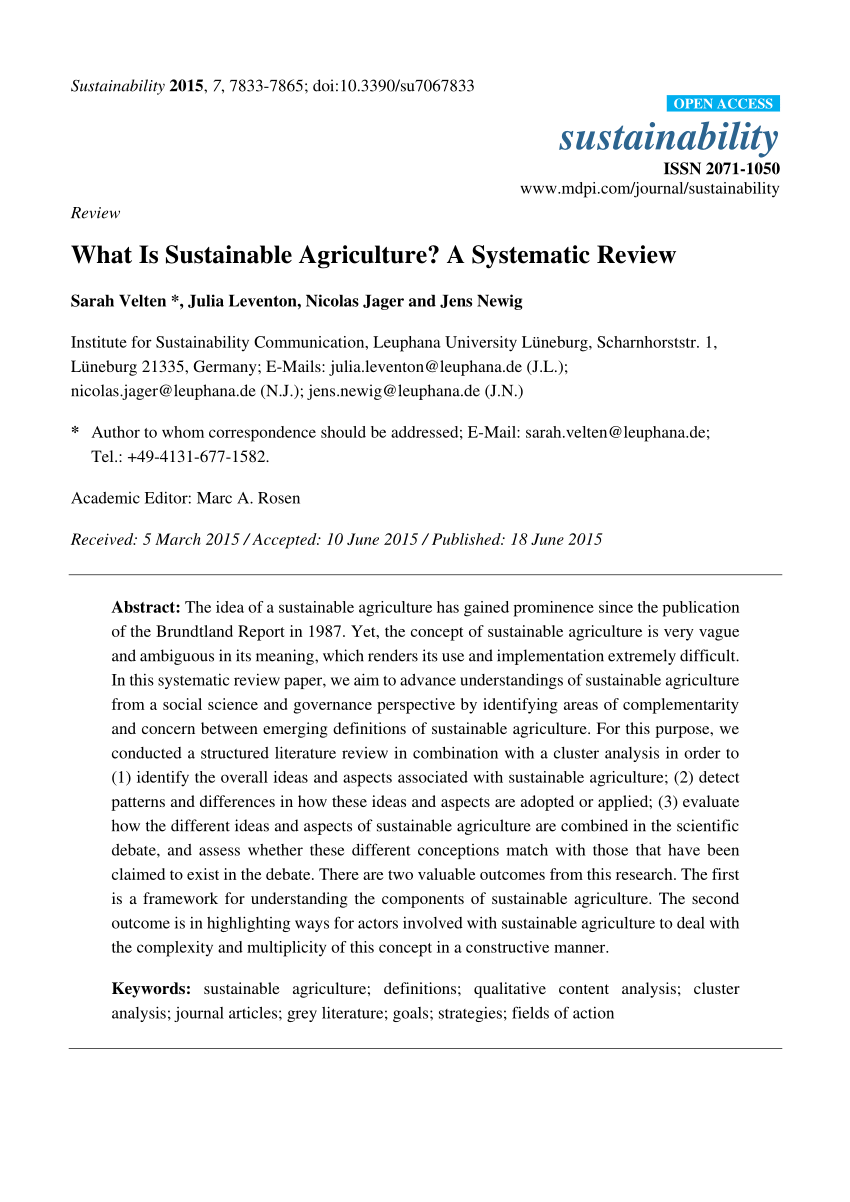 literature review on sustainable agriculture