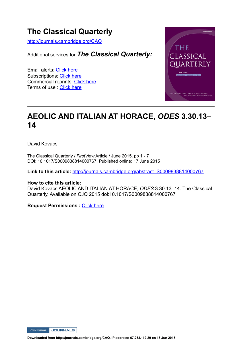 Pdf Aeolic And Italian At Horace Odes 3 30 13 14