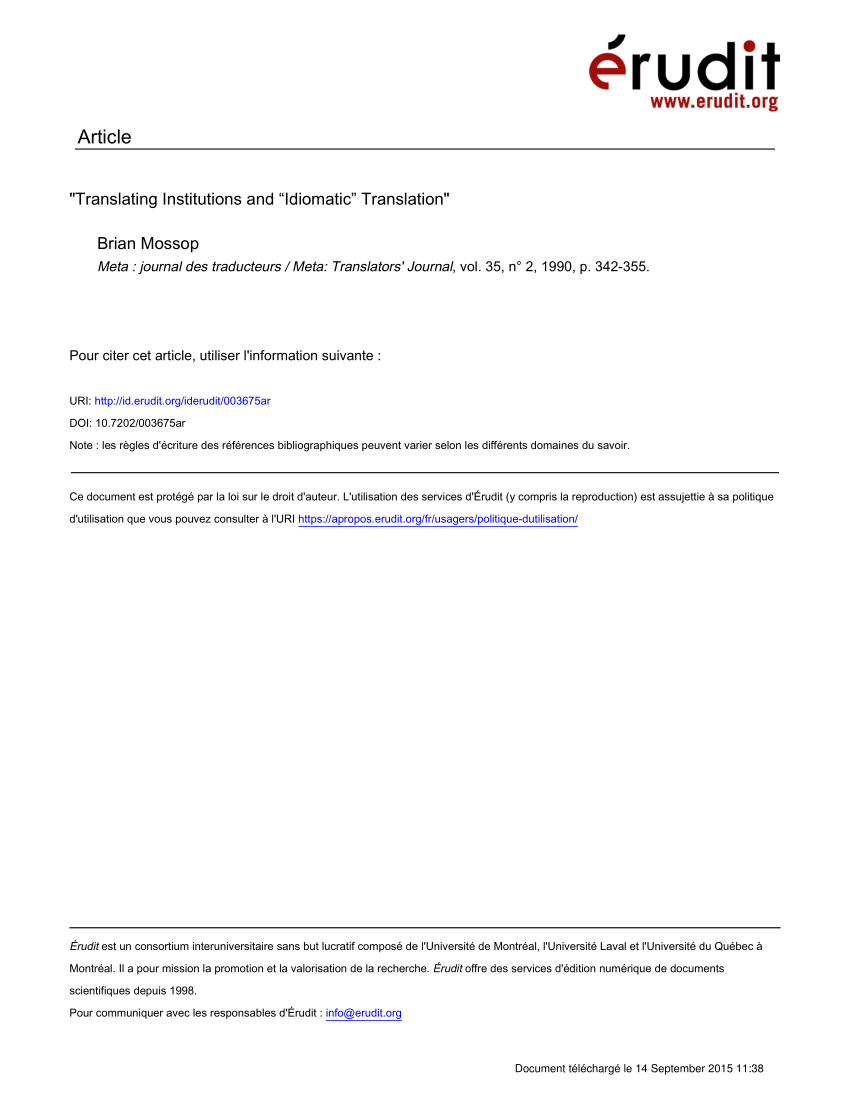 Pdf Translating Institutions And Idiomatic Translation